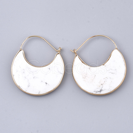 Natural Howlite Crescent Moon Dangle Hoop Earrings G-S344-75I-1