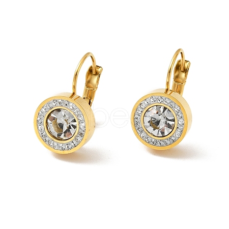 Crystal Rhinestone Flat Round Leverback Earrings EJEW-P203-01G-1