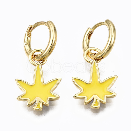 Brass Enamel Huggie Hoop Earrings EJEW-T014-28G-06-NF-1