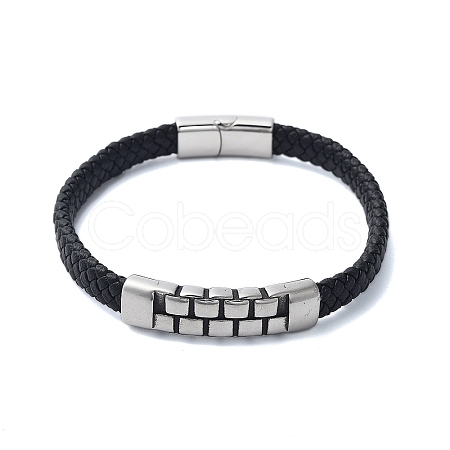 Men's Braided Black PU Leather Cord Bracelets BJEW-K243-68AS-1