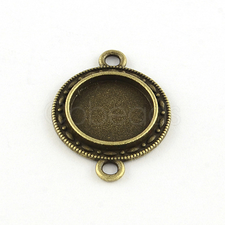 Flat Round Tibetan Style Alloy Connector Cabochon Settings TIBE-S297-13AB-FF-1