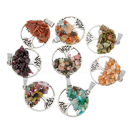 SUPERFINDINGS 4 Sets 8 Styles Natural & Synthetic Mixed Stone Chip Pendants FIND-FH0006-04-1