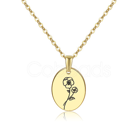 304 Stainless Steel Birth Month Flower Pendant Necklace HUDU-PW0001-034B-1