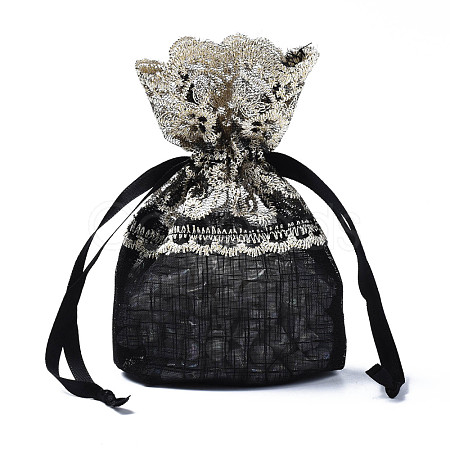 Polyester Lace & Slub Yarn Drawstring Gift Bags OP-Q053-014-1