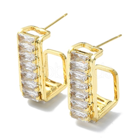 Rectangle Brass Micro Pave Cubic Zirconia Stud Earrings EJEW-D098-06G-1