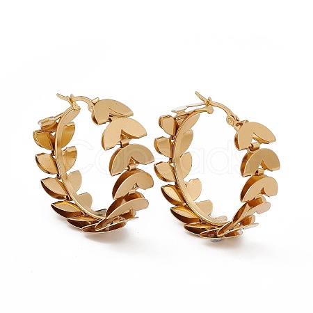 201 Stainless Steel Leafy Branch Wrap Hoop Earrings with 304 Stainless Steel Pins for Women EJEW-B016-21G-1