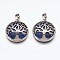 Natural Lapis Lazuli Pendants, with Brass Finding, Flat Round with Tree of Life, Platinum, 31x27x6mm, Hole: 5x8mm