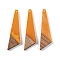 Resin & Wood Pendants, Triangle Charms, Orange, 49x14.5x3.5mm, Hole: 2mm