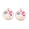 Printed Rack Plating Alloy Enamel Pendants, Golden, Flat Round with Eye & Heart Charm, Colorful, 28.5x25x4mm, Hole: 1.8mm