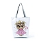 Polyester Printed Shoulder Bags, Rectangle with Owl Pattern, Pearl Pink, 37x35x8cm