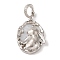 Rhodium Plated 925 Sterling Silver Pave Natural Shell Oval Pendants, Rabbit Charms with 925 Stamp, Real Platinum Plated, 29mm, Hole: 5mm