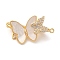 Brass Micro Pave Clear Cubic Zirconia Fold Over Clasps, with Shell, Butterfly, Real 18K Gold Plated, 14x26x8mm, Hole: 1.2mm