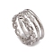 Non-Tarnish 304 Stainless Steel Triple Line Cuff Rings for Women, Stainless Steel Color, Inner Diameter: 17mm