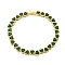 Rack Plating Brass Pave Cubic Zirconia Heart Link Bracelets, Long-Lasting Plated, Lead Free & Cadmium Free, Real 18K Gold Plated, Green, 7-5/8 inch(19.5cm)