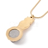 Natural Quartz Owl with Flat Round Pendant Necklace with 304 Stainless Steel Snake Chain NJEW-K244-14G-2