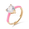 Clear Cubic Zirconia Heart Adjustable Ring with Enamel RJEW-F124-10-G-2