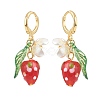 Lampwork Strawberry with Plastic Pearl Flower Dangle Leverback Earring EJEW-TA00130-3