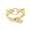 Oval Buckle Brass Double Layer Open Cuff Rings for Women RJEW-A046-04G-2