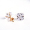 Square Cubic Zirconia Stud Earrings EJEW-H306-08G-3mm-1