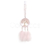 Woven Net/Web with Feather Natural Rose Quartz Chips Pendant Decorations TREE-PW0003-15-1
