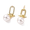 Clear Cubic Zirconia Oval with Knot Dangle Stud Earrings with Plastic Pearl EJEW-A072-01LG-2