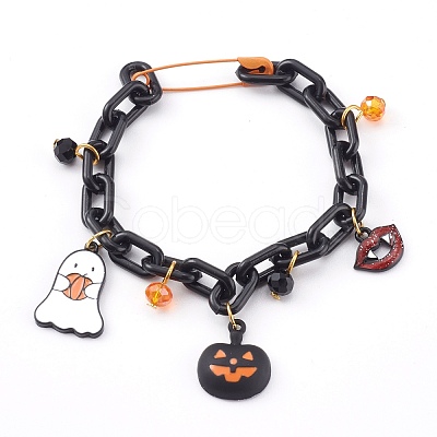 Halloween Theme Alloy Enamel Charm Bracelets BJEW-JB05978-1