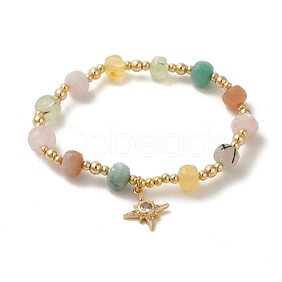 Faceted Rondelle Natural Citrine & Rose Quartz & Sunstone & Amazonite & Prehnite Bead Stretch Bracelets BJEW-P318-02G-01-1