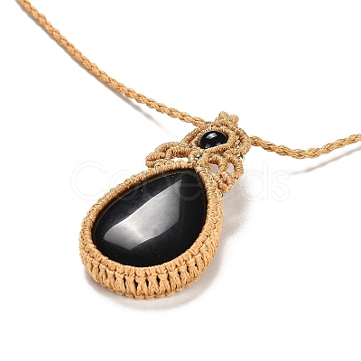 Natural Obsidian Teardrop Pendant Necklace NJEW-K258-03F-1