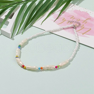 Nuggets ABS Plastic Imitation Pearl Beaded Necklaces NJEW-JN03290-01-1