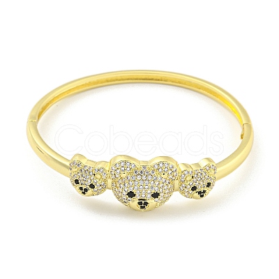 Bear Brass Micro Pave Clear & Black Cubic Zirconia Hinged Bangles for Women BJEW-Z062-11G-1