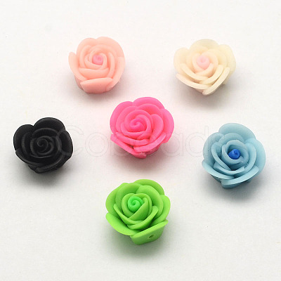 Handmade Polymer Clay 3D Flower Rose Beads X-CLAY-Q201-M01-1