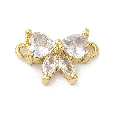 Rack Plating Brass Pave Clear Cubic Zirconia Bowknot Connector Charms KK-C052-45G-1