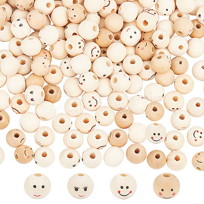 GOMAKERER 200Pcs 4 Styles Printed Wood Beads WOOD-GO0001-05-1