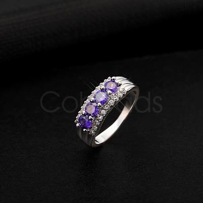 Real Platinum Plated Brass Cubic Zirconia Wide Band Rings RJEW-EE0001-035D-1