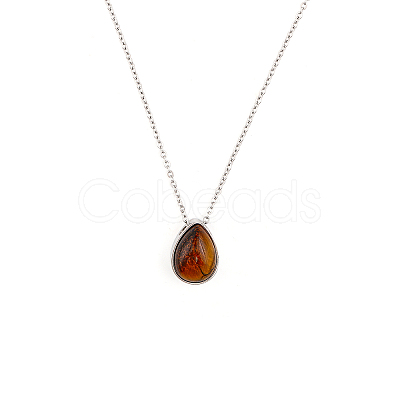 CHGCRAFT Natural Tiger Eye Teardrop Urn Ashes Pendant Necklace NJEW-CA0003-09B-1