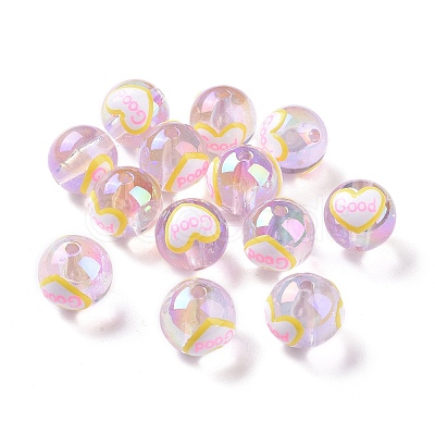 UV Plating Rainbow Iridescent Transparent Acrylic Beads with Enamel OACR-P014-03A-1