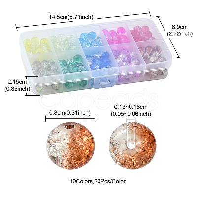 200Pcs 10 Colors Baking Painted Crackle Glass Bead Strands CCG-YW0001-17-1