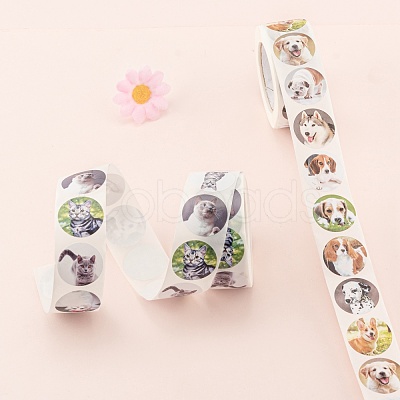 4 Rolls 2 Style Cat & Pet Dog Pattern Self-Adhesive Kraft Paper Stickers DIY-LS0003-36-1