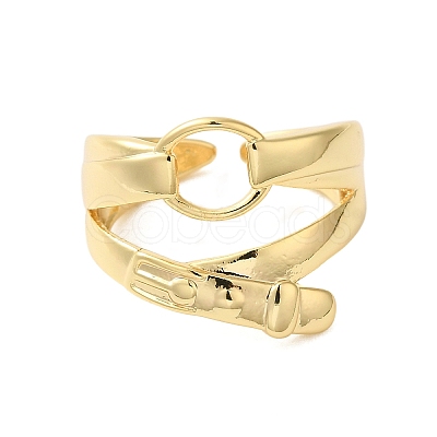 Oval Buckle Brass Double Layer Open Cuff Rings for Women RJEW-A046-04G-1