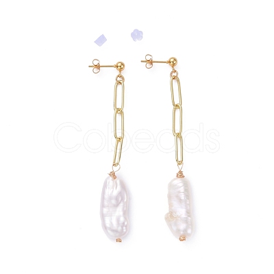 Nuggets Natural Keshi Pearl Dangle Stud Earring EJEW-JE04175-1