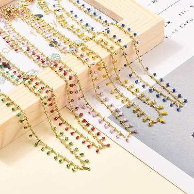 Brass Enamel Handmade Beaded Chain NecklaceS NJEW-JN03145-1