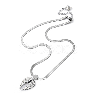 Rhinestone Wings Pendant Necklace with 304 Stainless Steel Herringbone Chains NJEW-C022-02P-1