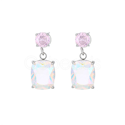 Cubic Zirconia Rectangle Dangle Stud Earrings EP4155-1