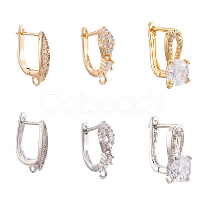 12Pcs 6 Style Brass Micro Pave Cubic Zirconia Hoop Earring Findings ZIRC-PJ0001-06-1