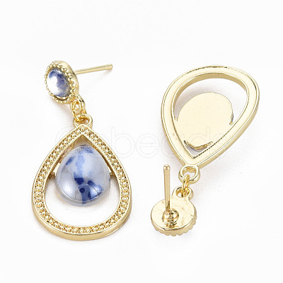 Teardrop with Porcelain Rack Plating Alloy Dangle Stud Earrings EJEW-S211-009-RS-1