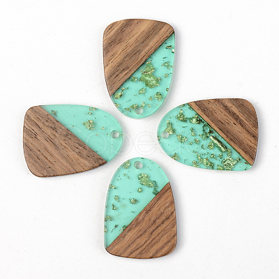 Transparent Resin & Walnut Wood Pendants RESI-S389-042A-B02-1