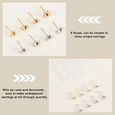 DICOSMETIC 80Pcs 8 Style 304 Stainless Steel Stud Earring Settings STAS-DC0009-37-1