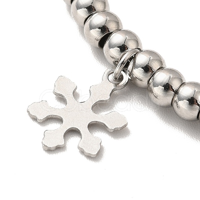 Tarnish Resistant 304 Stainless Steel Snowflake Charm Bracelet with 201 Stainless Steel Round Beads for Women BJEW-B057-14P-1