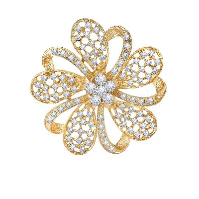 Flower Golden Alloy Rhinestone Brooches for Backpack Clothes PW-WG1E50B-01-1