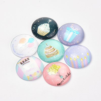 Printed Glass Flat Back Cabochons X-GGLA-Q056-015-12mm-1